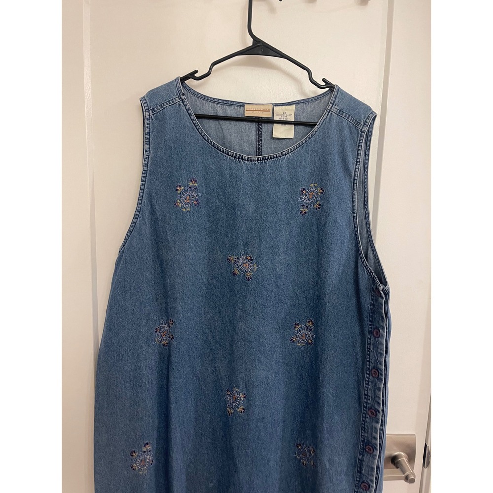 Vintage Denim 90s Jumper Dress Cottagecore GrandmaCore Embroidered